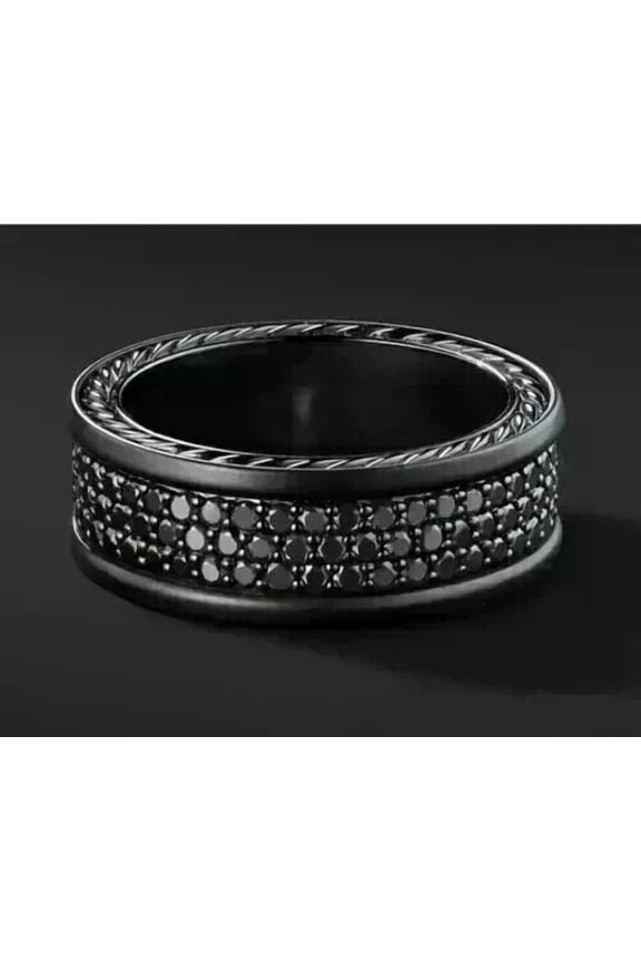 3 Ct Round Cut Lab Created Diamond Men's Wedding Band Ring 14k Black Gold Plated