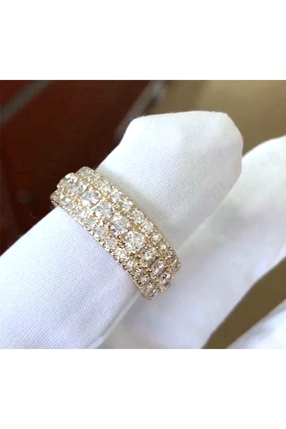 3 Ct Round Cut Moissanite Full Eternity Wedding Band Ring 14K Yellow Gold Plated