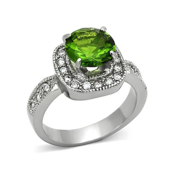 3 Ct Round Cut Peridot Color Cz Stainless Steel Halo Engagement Ring Size 5