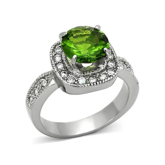 3 Ct Round Cut Peridot Color Cz Stainless Steel Halo Engagement Ring Size 7