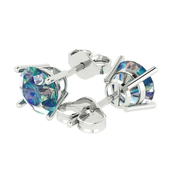 3 Ct Round Cut Studs Blue Moissanite 14K White Solid Solid Gold Everyday Dainty Earrings Push Back