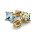 thumbnail image 1 of 3 Ct Round Cut Studs Blue Crystal 14K Yellow Solid Gold Everyday Dainty Earrings Screw Back, 1 of 7