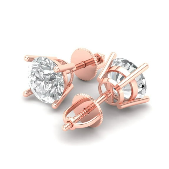 3 Ct Round Cut Studs Clear Moissanite 14K Rose Solid Solid Gold Everyday Dainty Earrings Screw Back