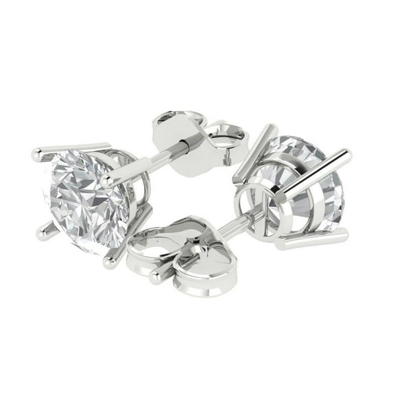3 Ct Round Cut Studs Clear Crystal 14K White Solid Gold Everyday Dainty Earrings Push Back