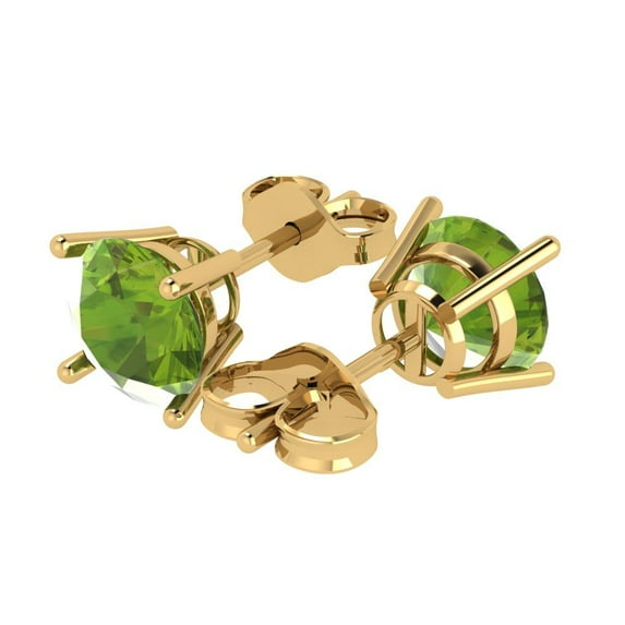 3 Ct Round Cut Studs Green Natural Peridot 14K Yellow Solid Solid Gold Everyday Dainty Earrings Push Back