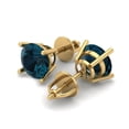 thumbnail image 1 of 3 Ct Round Cut Studs Natural London Blue Topaz 14K Yellow Solid Solid Gold Everyday Dainty Earrings Screw Back, 1 of 7