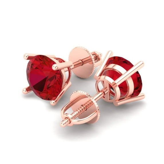 3 Ct Round Cut Studs Pink Tourmaline 18K Rose Solid Solid Gold Everyday Dainty Earrings Screw Back