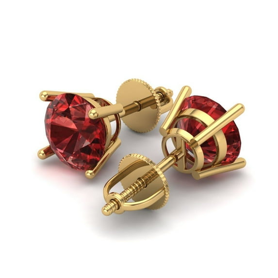 3 Ct Round Cut Studs Red Natural Garnet 18K Yellow Solid Solid Gold Everyday Dainty Earrings Screw Back