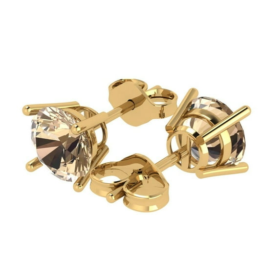 3 Ct Round Cut Studs Yellow Moissanite 14K Yellow Solid Solid Gold Everyday Dainty Earrings Push Back