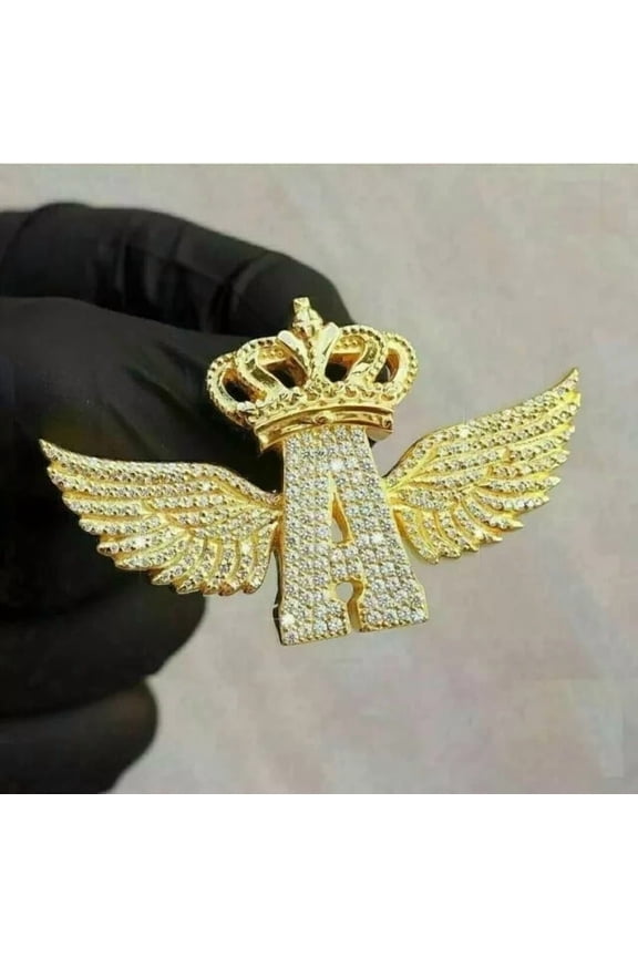 3 Ct Round Cut White Moissanite Initial 'A' Letter Pendant 14K Yellow Gold Plated