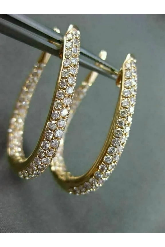 3.Ct Round Lab Created Diamond Inside-Out Hoop Earrings 14K Yellow Gold Plated