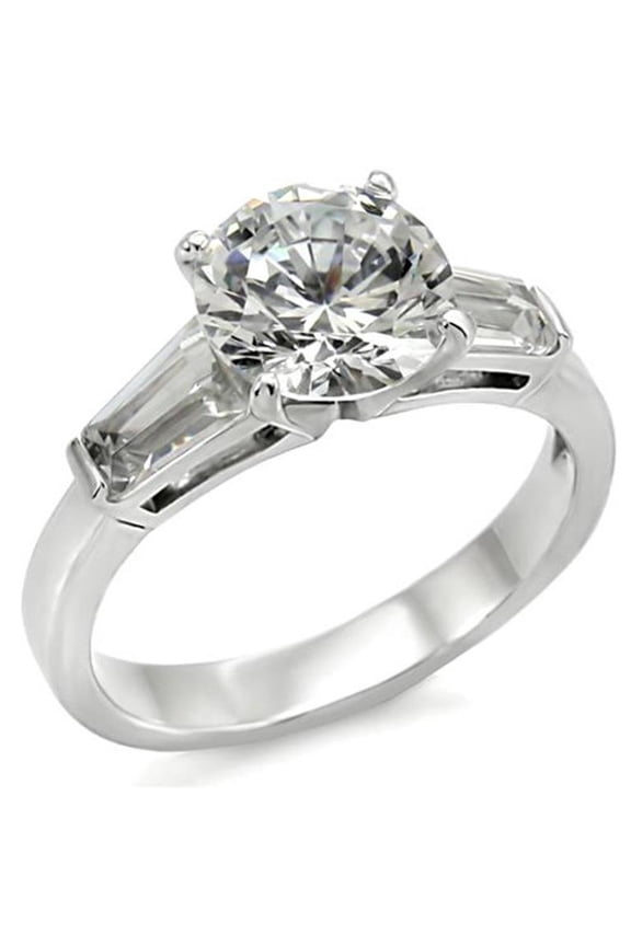 3 Ct Round and Baguette Cut Cz Stainless Steel Engagement Ring Women's Size 6
