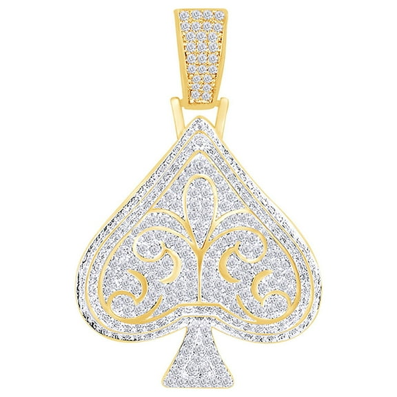 AFFY 3 Cttw Round White Natural Diamond Iced Out Hip Hop Jewelry Ace Of Spades Pendant In Sterling Silver
