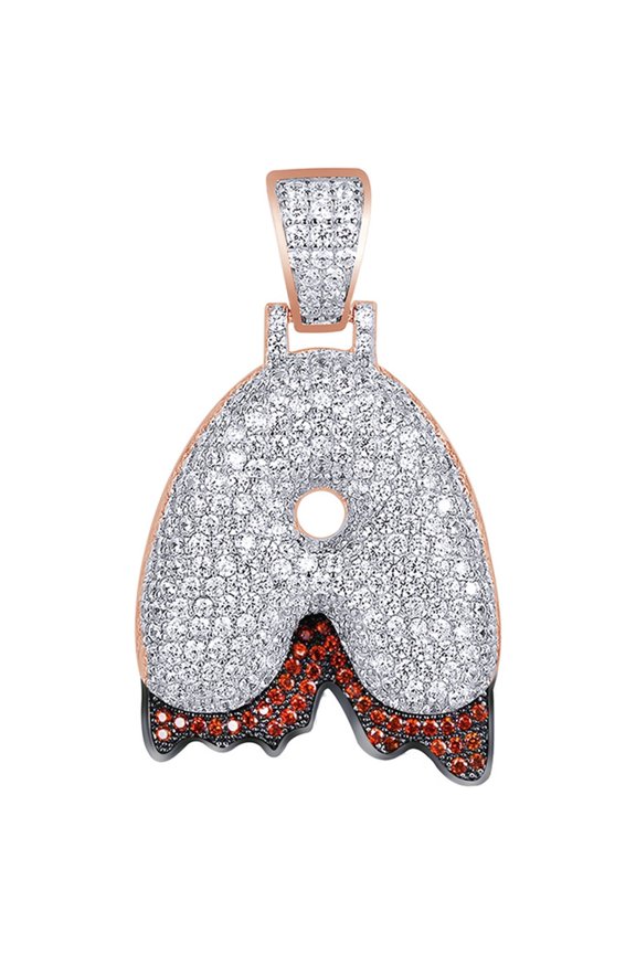 3 Cttw White Natural Diamond & Simulated Ruby Hip Hop Jewelry "A" Alphabet Pendant In Sterling Silver