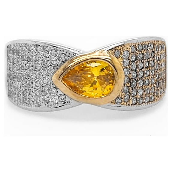 3 Ctw Pear Cut Fancy Yellow Engagement Ring for Women Rhodium Plated Sterling Silver Glitz Design