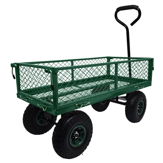 Outdoor Garden Carts 3 cu. ft. 300 lbs. Capacity Removable Sides Metal Steel Mesh Heavy Duty Utility Wagon Outdoor Garden Cart in Green,Heavy Duty Garden Carts