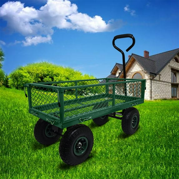 3 Cu Ft Steel Garden Cart, 300 Lbs. Capacity Heavy Duty Mesh Utility Wagon Outdoor Garden Cart With Removable 4 Sides, 180° Rotating Handle for Garden, Farm