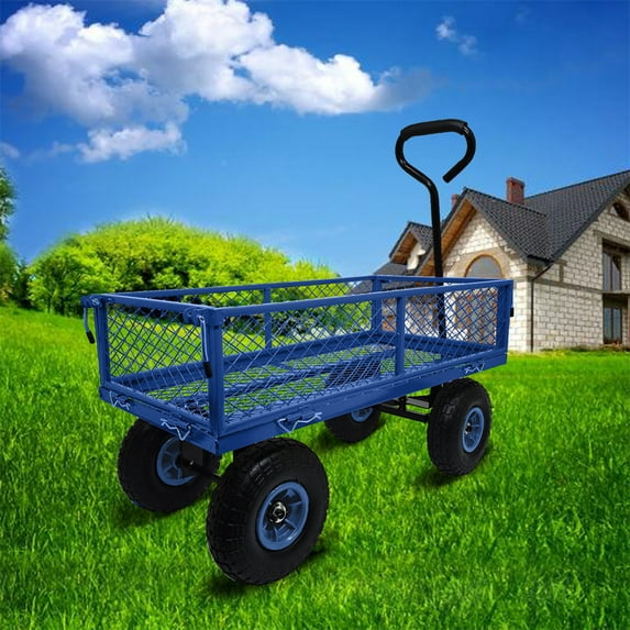 3 Cu Ft Steel Garden Cart, 300 Lbs. Capacity Heavy Duty Mesh Utility Wagon Outdoor Garden Cart With Removable 4 Sides, 180° Rotating Handle for Garden, Farm