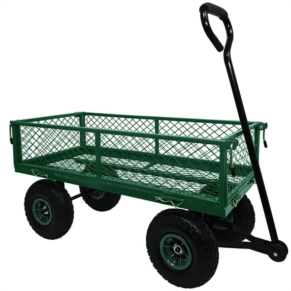 3 Cu Ft Steel Garden Cart, 300 Lbs Capacity, With 4 Removable Mesh Sides, Utility Metal Wagon With 180° Rotating Handle And 10 In Tires For Garden, Farm, Yard