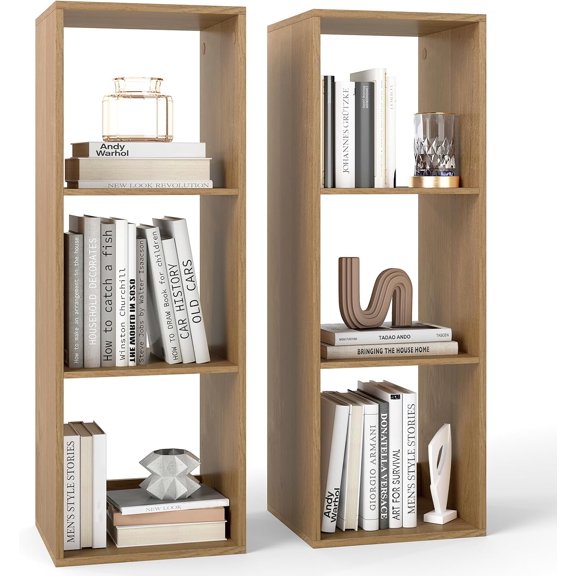 3-Cube Bookcase, 4-Tier Bookshelf with Open Compartments, Freestanding Cube Storage Organizer with Anti-Toppling Kits, Modern Display Shelf for Living Room, Study (2, Natural, 3-Cube)