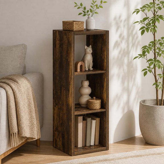 3-Cube Bookshelf with Open Back Modern Storage Organizer Amber Pine