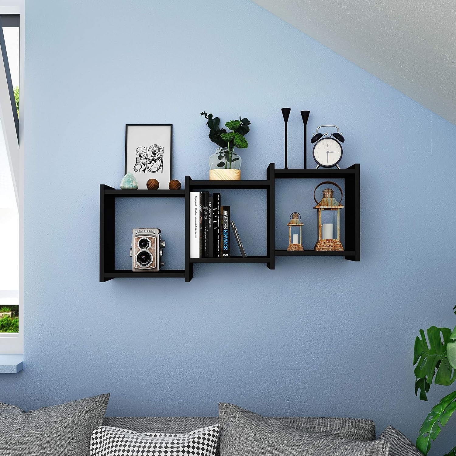 Black MDF 3-Cube Floating Wall Shelf