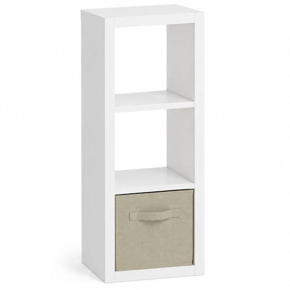 3-Cube Storage Organizer Shelf with Bins, White, 11.5"D x 11.5"W x 37.67"H