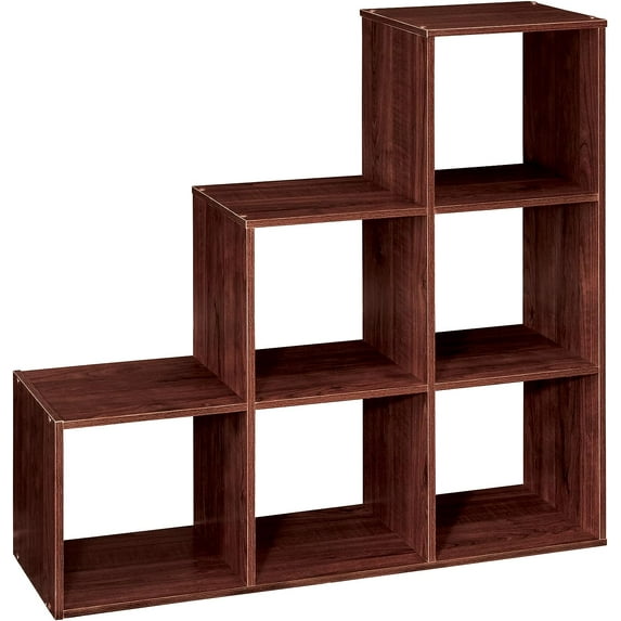 3 Cube Storage Shelf Organizer, 3 Tier Steps Corner Unit, Versatile Wooden Bookshelf for Household, Living Rooms, Bedroom, Studies and Office, Easy Assembly, Dark Cherry Finish