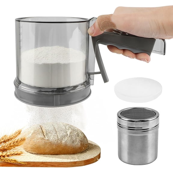 3 Cup Flour Sifter,Sifter for Baking One-Hand Press Flower Sifter,Double-Filter Fine Mesh Stainless Steel Flour Sifter for Rapid Screening of Flours Apricot Flou r Sugar Powder