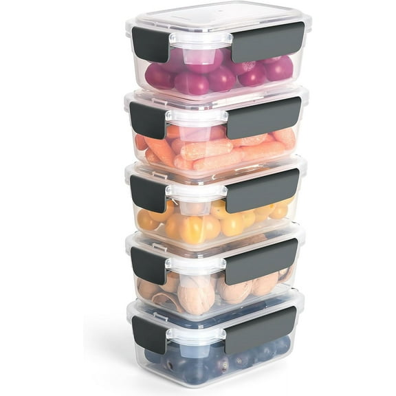 3 Cup Plastic Food Storage Containers with Lids Nestable Freezer Dishwasher Safe Rectangle Set 5 Pack