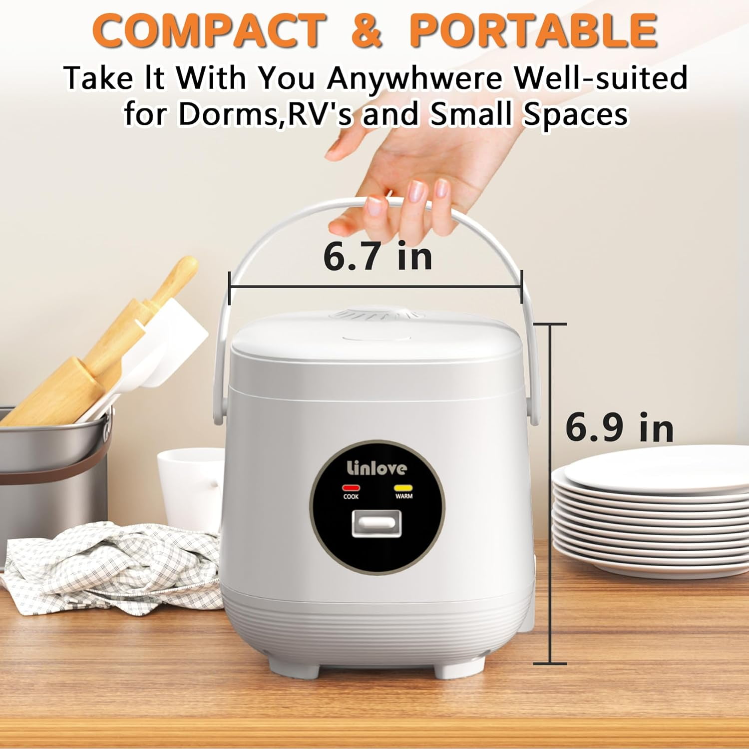 3 Cups Mini Rice Cooker Portable 1.6 Qt Non-Stick Small Rice Maker with ...