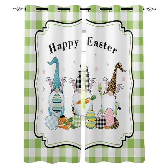 3 Cute Easter's Plaid Gnomes Check Egg Buffalo Border,Blackout Curtains 39 Inches Long for Bedroom,Geometric Egg Buffalo Border Thermal Insulated Room Darkening Black Out Curtains Grommet Drapes
