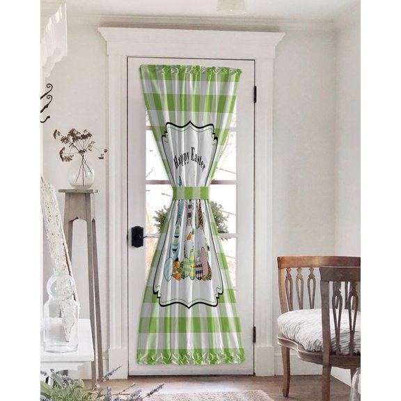 3 Cute Easter's Plaid Gnomes Check Egg Buffalo Border,Blackout Door Curtains for French,Glass,Front,Back Door,Geometric Egg Buffalo Border Thermal Insulated Door Curtain Drapes With Tiebacks 25"x72"