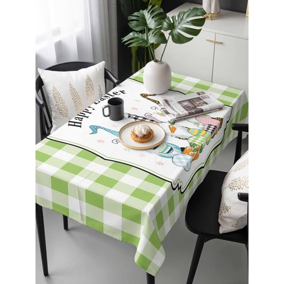 3 Cute Easter's Plaid Gnomes Check Egg Buffalo Border,Tablecloth Rectangle Table Cloths 54x108 ,Waterproof Tablecloth Outdoor Table Cloth,Geometric Egg Buffalo Border Washable Dinning Table Cover