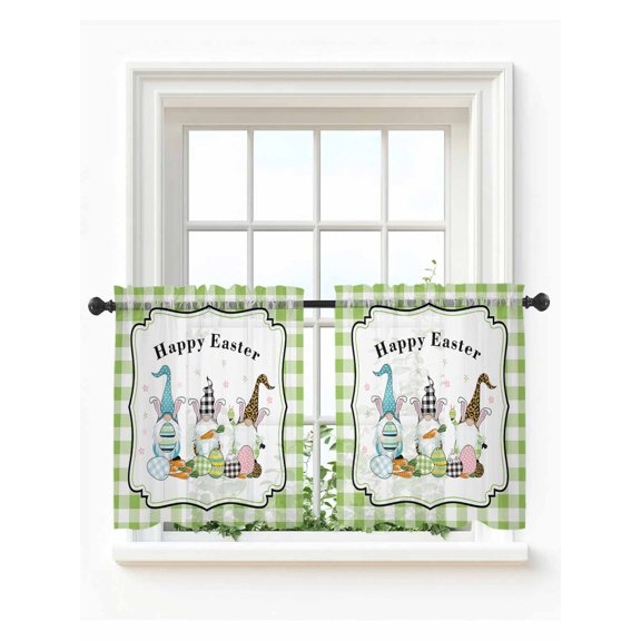 3 Cute Easter's Plaid Gnomes Check Egg Buffalo Border,Tier Curtains 24 Inch Length,Sheer Curtains for Bedroom Windows Geometric Egg Buffalo Border Small Kitchen Curtains & Drapes 27.5"x24" 2 Panels