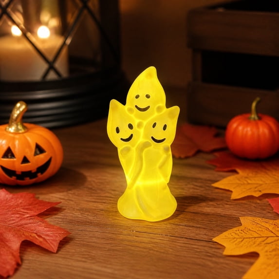 3 Cute Stacked Ghost LED Night Light, Soft Warm Halloween Ghost Table Lamp, Spooky Friendly Ghost Statue Decor for Bedroom Mantel Party Ornament