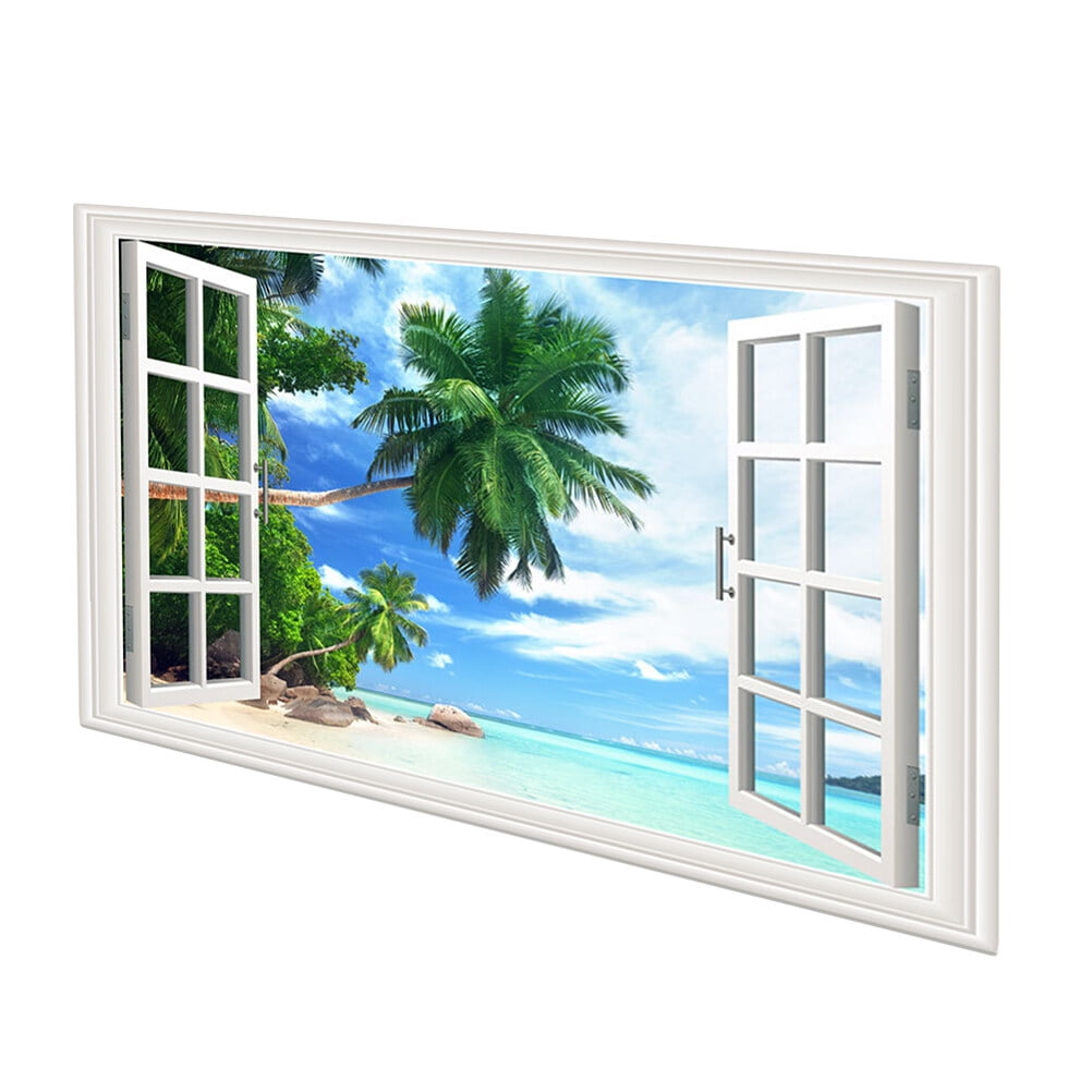 3 D 3d Fake Window Stickers Landscape Wall Paper Faux Scenery Decal