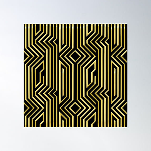 3-D Art Deco Gold-Colored Architectural Style Pattern Poster Wall Art, Modern Wall Decor For Living Room Bedroom, 24x24 UNFRAMED