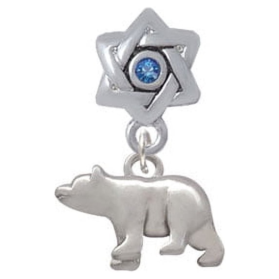 3-D Bear - Star of David with Blue Crystal Charm Bead