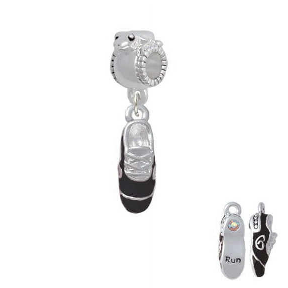 3-D Black Running Shoe - Frog Charm Bead