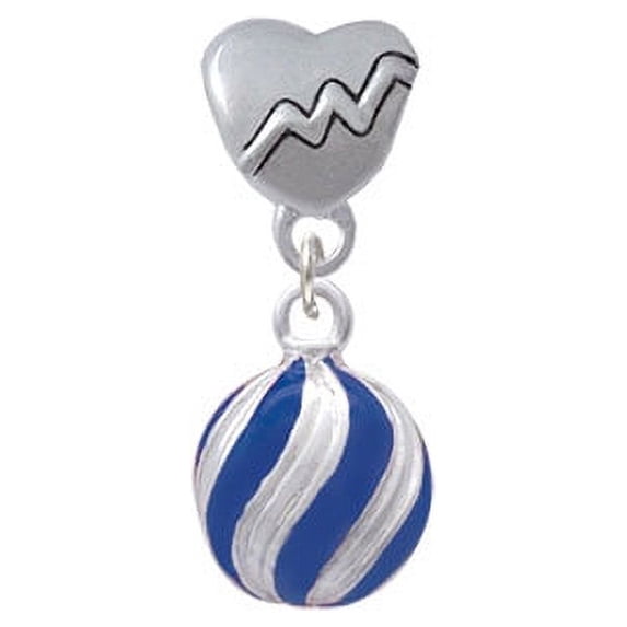 3-D Blue and Striped Ornament - Heartbeat Charm Bead