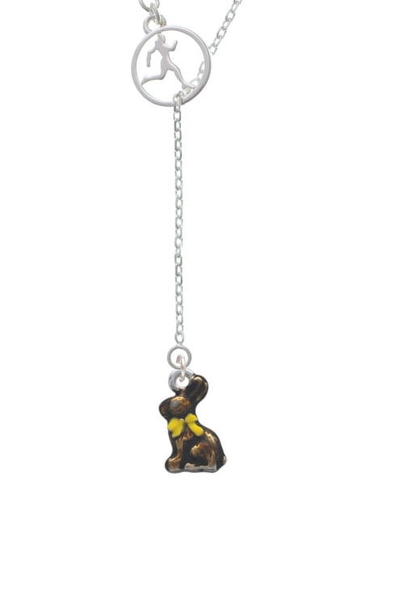 3-D Chocolate Bunny Runner Disc Lariat Necklace