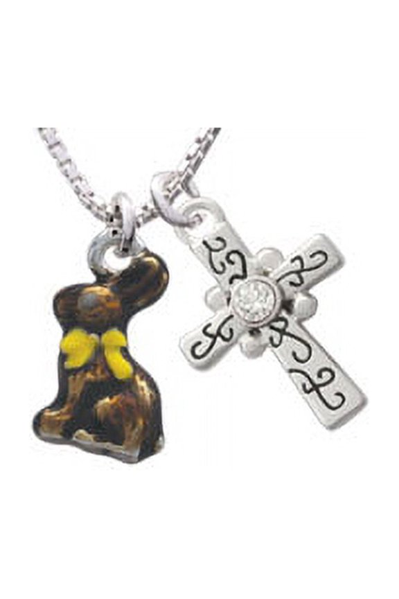 3-D Chocolate Bunny Scroll Cross Necklace, 18"+2"