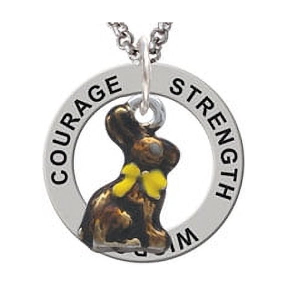 3-D Chocolate Bunny Strength Wisdom Courage Affirmation Ring Necklace