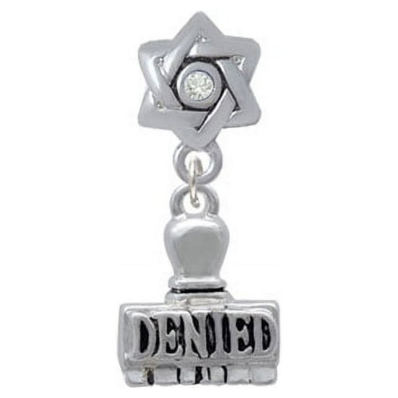 3-D ''Denied'' Stamp - Star of David with Clear Crystal Charm Bead