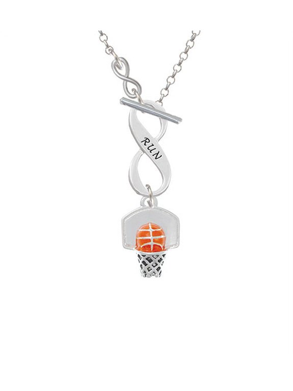 3-D Enamel Basketball in Hoop - To Infinity Run Toggle Necklace