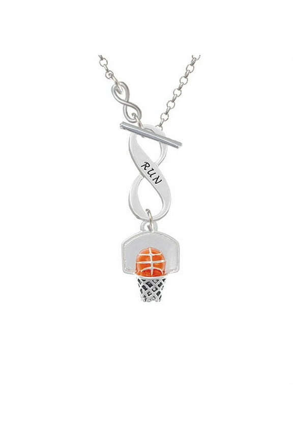 3-D Enamel Basketball in Hoop - To Infinity Run Toggle Necklace