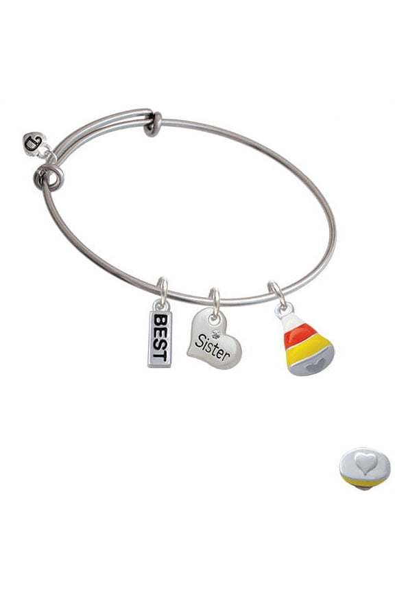 3-D Enamel Candy Corn Sister Heart Expandable Bangle Bracelet