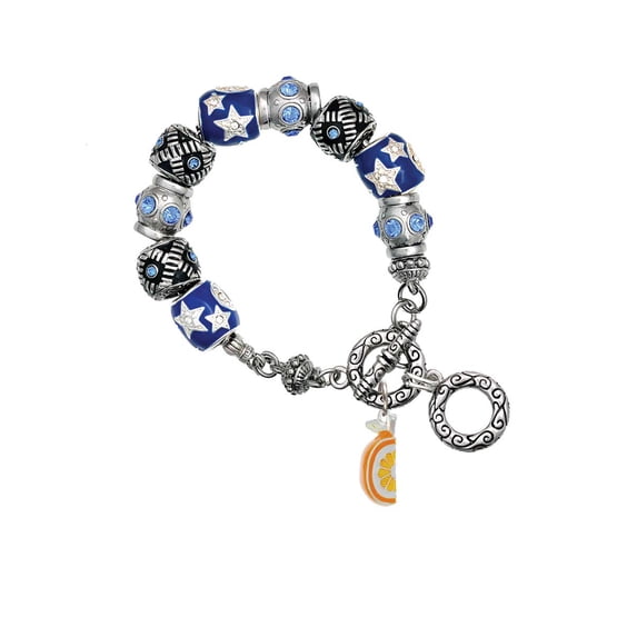 3-D Enamel Orange Slice Blue Moon Bead Charm Bracelet