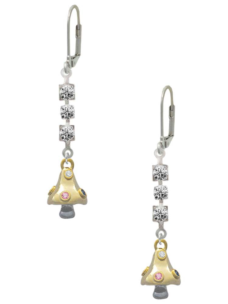 3-D Goldtone Mushroom with Crystals Crystal Madison Leverback Earrings